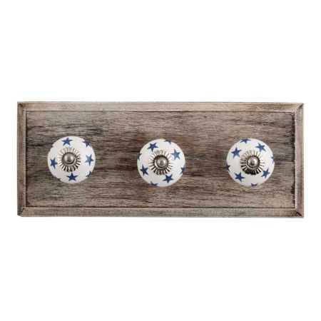 Slate Blue Star Ceramic Wooden Hooks